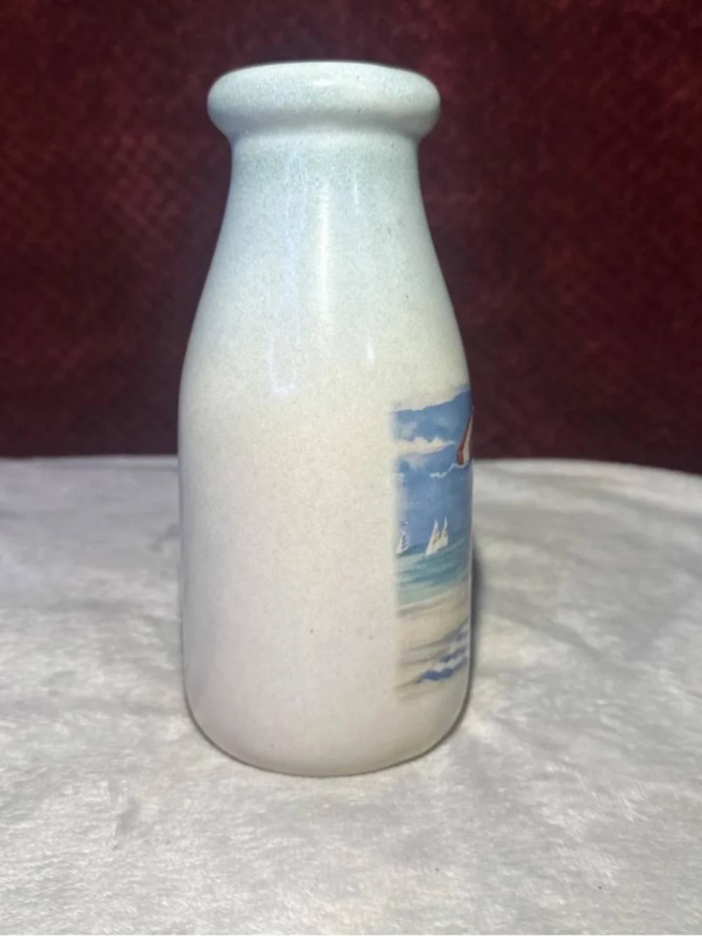 Paul Brent Coastal Beach Scene Ceramic Bud Vase 2001. Signed, Ocean view. 7x3